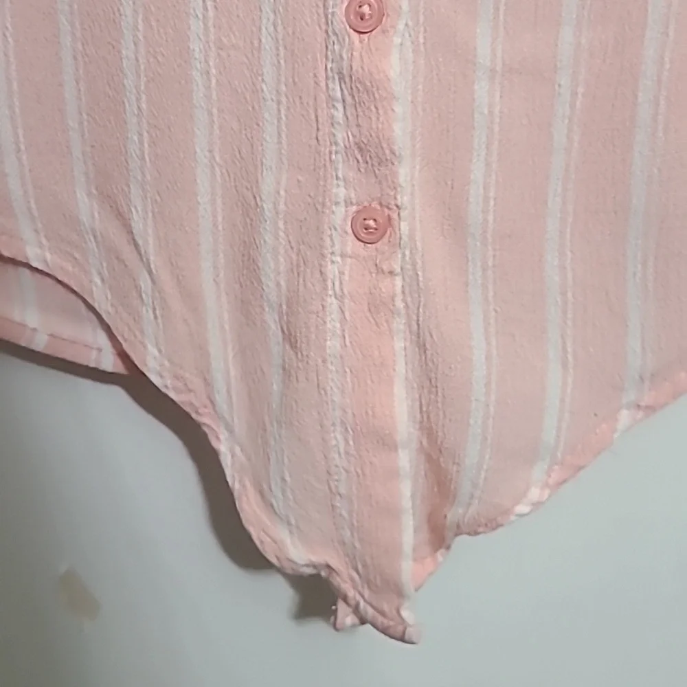 JUSTICE Girls Pink White‎ Striped Button Up Tie at Waist Blouse - Size 12